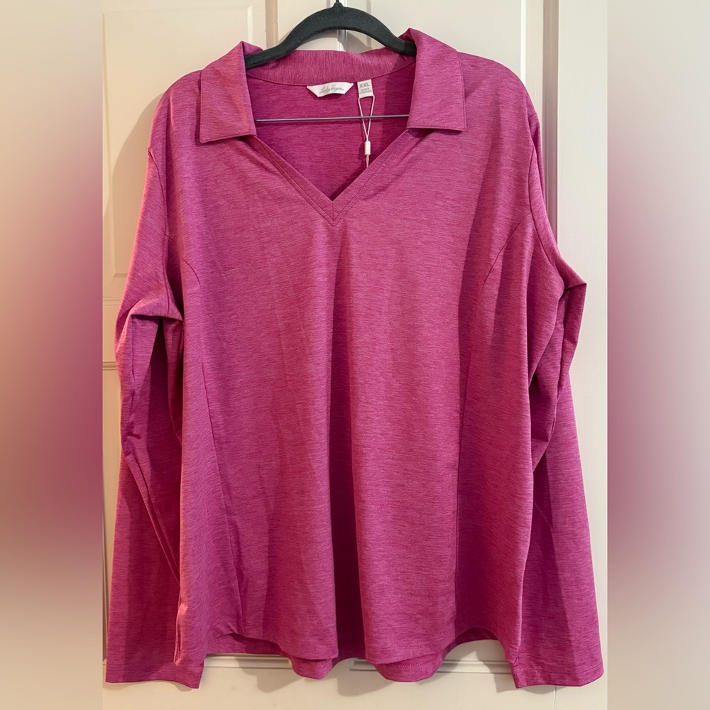 Lady Hagen Women’s Hot Berry Pink Long Sleeve V-Neck Top Polo
